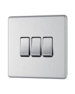 BG FBS43 Screwless Flat Plate Stainless Steel Triple Switch 10A 2 Way