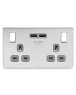 BG FPC22U3G Screwless Flat Plate Polished Chrome Double Switched 13A Socket with USB Charging - 2X USB Sockets (3.1A)