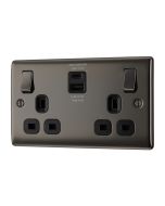 BG NBN22UACB Black Nickel Double Switched 13A Socket with USB Charging - USB A+C Sockets (4.2A) (Black)