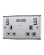 BG NBS22U3G Stainless Steel Double Switched 13A Socket with USB Charging - 2X USB Sockets (3.1A)