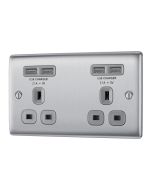 BG NBS24U44G Stainless Steel Double Unswitched 13A Socket with USB Charging - 4X USB Sockets (4.2A)