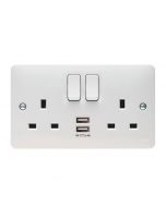 Hager Sollysta WMSS82USB Switched Double Socket with Twin USB Ports