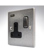 Hartland Satin Stainless Switched Single USB Socket 