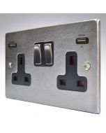 Hartland Satin Stainless Switched Double USB Socket 
