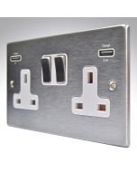 Hartland Satin Stainless Switched Double USB Socket 