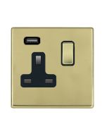 Hamilton 7G21SS1USBPB-B G2 Polished Brass 13A single switched socket with 2.4A USB charger