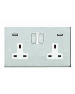 Hamilton Hartland G2 Satin Stainless 13a Double Socket with Dual 2.4a USB-A White Insert