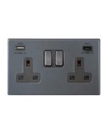 Hamilton 7G2ASS2USBCGA-QG G2 Anthra Gray 13A double switched socket with 2.4A USB-C & USB-A charger
