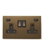 Hamilton 7G2RBSS2USBULTBL-B G2 Richmond Bronze 13A double switched socket with dual 2.4A USB-A charger