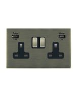 Hamilton 89CSS2USBULTAB-B CFX Antique Brass 13A double switched socket with dual 2.4A USB-A charger
