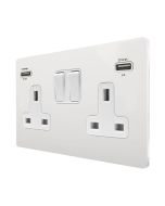 Hamilton 8WPCSS2USBULTWH-W CFX Primed White 13A double switched socket with dual 2.4A USB-A charger