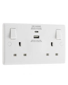 BG 822UAC30 Switched Double Socket with 30W Type A + C USB
