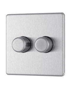 BG FBS82 Screwless Flat Plate Stainless Steel Double Intelligent LED 2 Way Dimmer Switch 