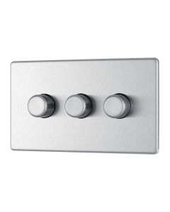 BG FBS83 Screwless Flat Plate Stainless Steel Triple Intelligent LED 2 Way Dimmer Switch 