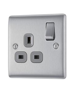 BG NBS21G Stainless Steel Single Switched 13A Socket