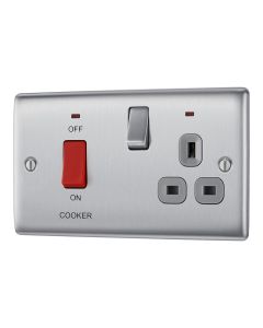 BG NBS70G Stainless Steel 45A Cooker Control Unit with Switched 13A Socket with Neon