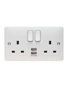 Hager Sollysta Switched Double Socket with Twin USB Ports