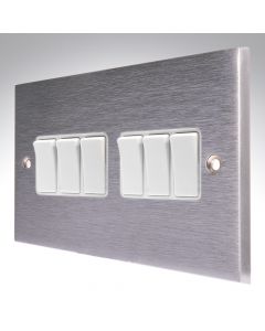 Brushed Chrome Light Switch 6 Gang 10A
