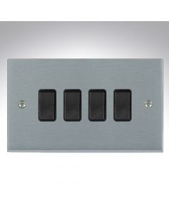 Brushed Chrome Light Switch 4 Gang 10A