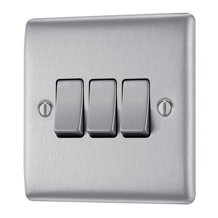 BG NBS43 Stainless Steel Triple Switch 10A 2 Way