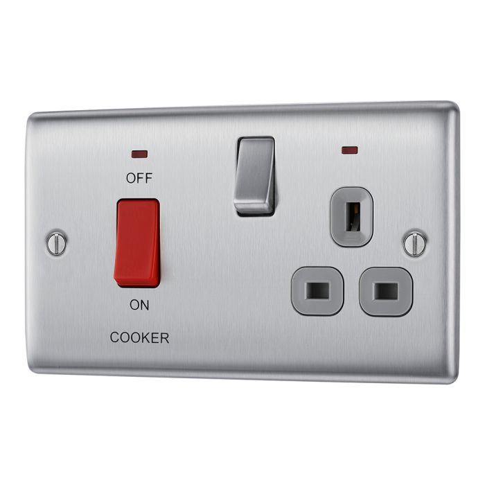 BG NBS70G Stainless Steel 45A Cooker Control Unit with Switched 13A Socket with Neon