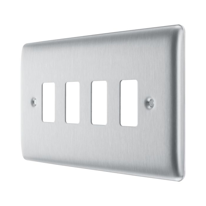 BG RNBS4 4 Gang Double Grid Front Plate Stainless Steel