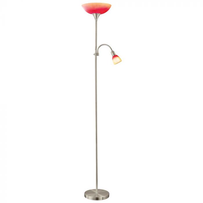 Eglo 86654 Up 4 Satin Nickel & Red Glass Floor Lamp with Reading Light