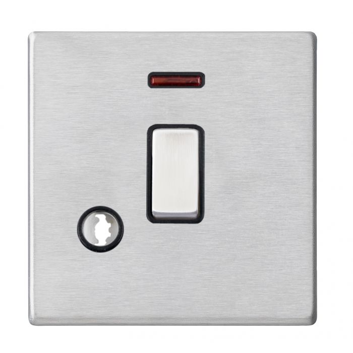 Hamilton 7G24DPNCSS-B G2 Satin Steel 20A double pole switch with neon and cable outlet