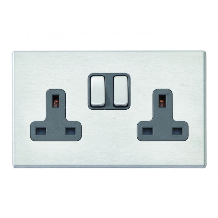 Hamilton 7G24SS2SS-QG G2 Satin Steel 13A double switched socket