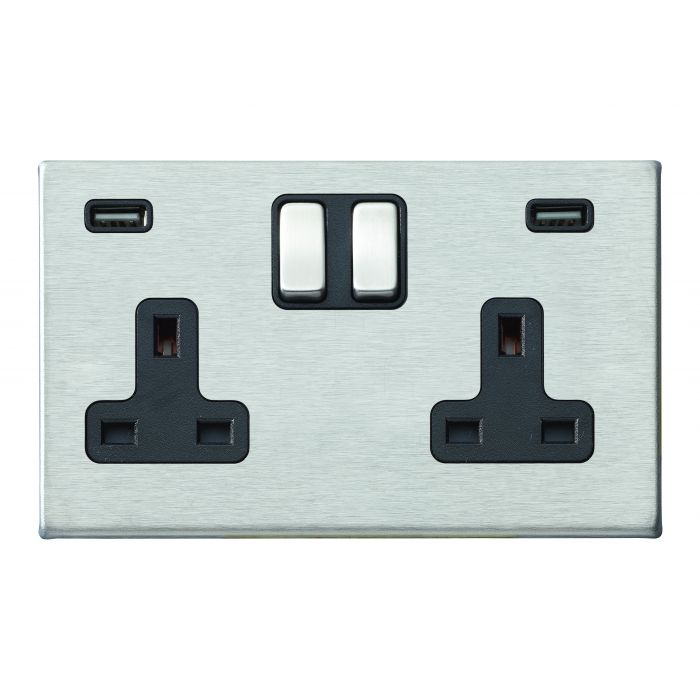 Hamilton 7G24SS2USBULTSS-B G2 Satin Steel 13A double switched socket with dual 2.4A USB-A charger