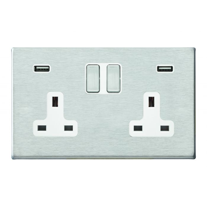 Hamilton 7G24SS2USBULTSS-W G2 Satin Steel 13A double switched socket with dual 2.4A USB-A charger