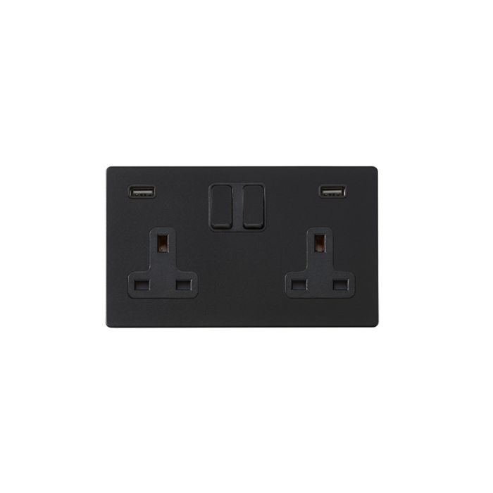 Hamilton 7G2MBSS2USBULTBL-B G2 Matt Black 13A double switched socket with dual 2.4A USB-A charger