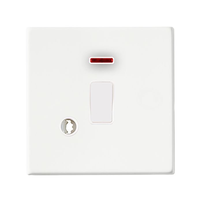Hamilton 7G2MWDPNCWH-W G2 Matt White 20A double pole switch with neon and cable outlet