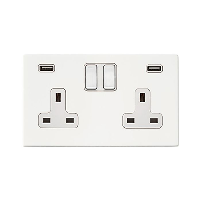 Hamilton 7G2MWSS2USBULTWH-W G2 Matt White 13A double switched socket with dual 2.4A USB-A charger