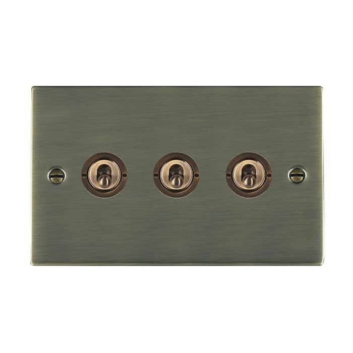 Hamilton 89T23 Antique Brass 20A triple toggle light switch 2 way