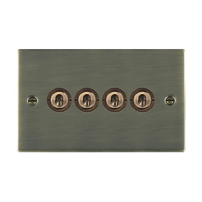 Hamilton 89T24 Antique Brass 20A quadruple toggle light switch 2 way