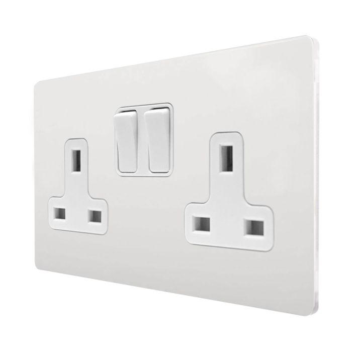 Hamilton 8WPCSS2WH-W CFX Primed White 13A double switched socket