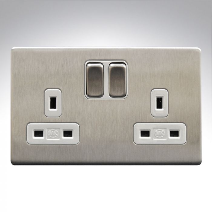 mk brushed stainless steel double socket