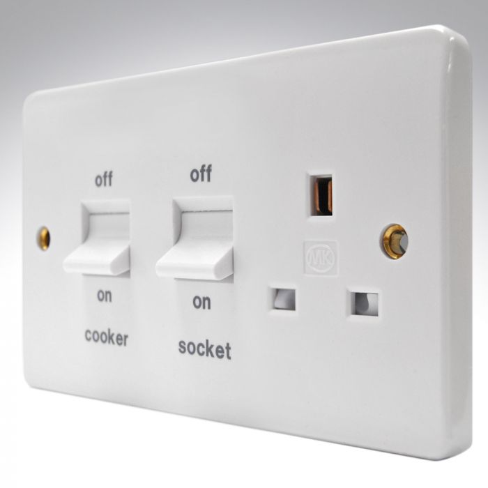 MK K5040WHI Surface 45a Double Pole Switch + 13a Socket